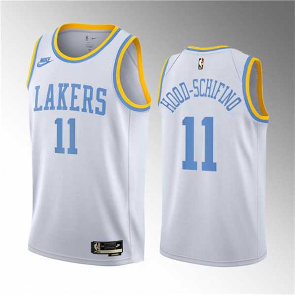 Mens Los Angeles Lakers #11 Jalen Hood-Schifino White 2023 Draft Classic Edition Stitched Basketball Jersey Dzhi